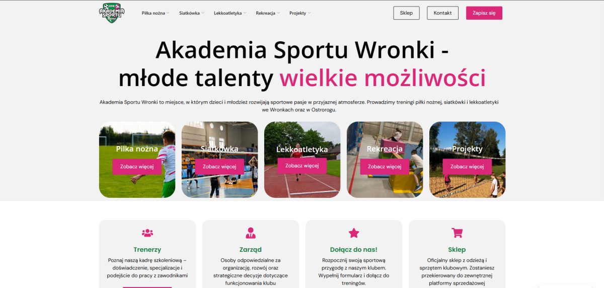 Strona internetowa Akademii Sportu Wronki