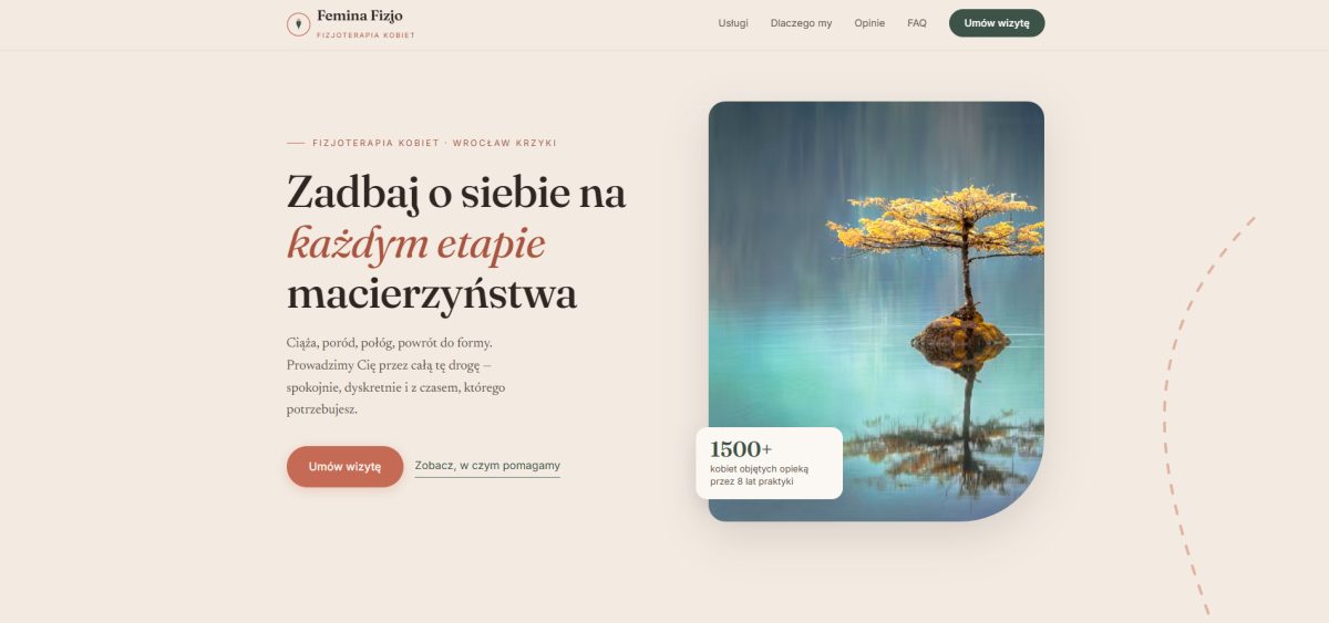 Projekt własny: strona gabinetu fizjoterapii kobiet Femina Fizjo